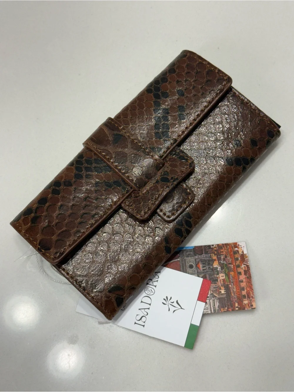 Brown Snake-Embossed Leather Wallet NWT